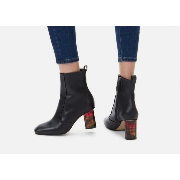 Kurt Geiger London Stride Black Leather Tortoise Lucite Heel Booties Size 9.5 US - Picture 1 of 10
